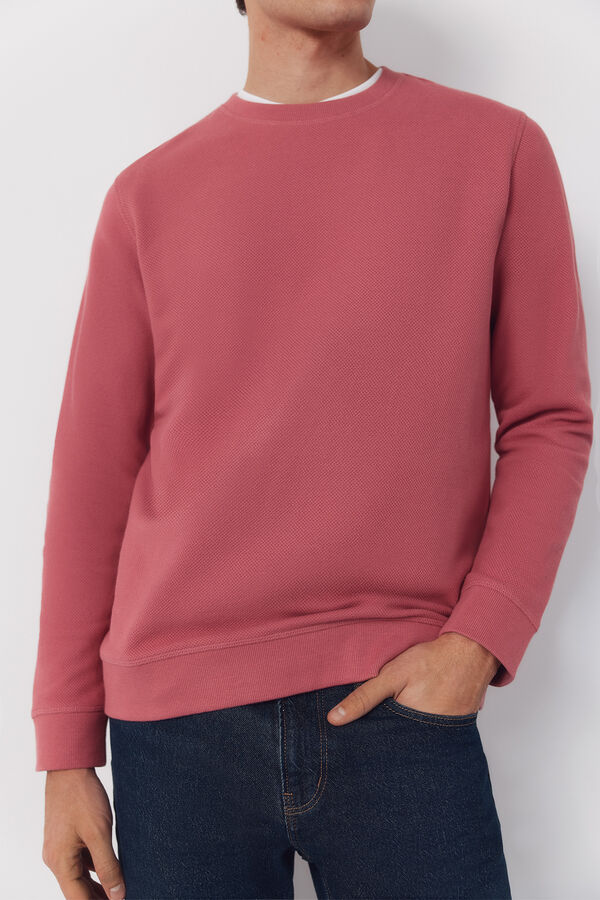 Cortefiel Textured crew neck sweatshirt Pink