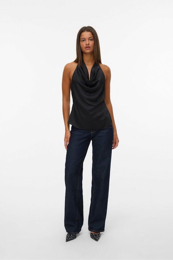 Vero Moda Top acetinado com atilho no pescoço Preto