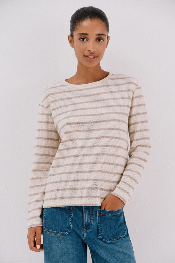 Cortefiel striped chenille t-shirt Printed beige