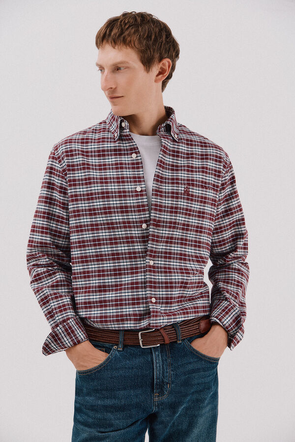 Cortefiel Plaid oxford shirt Maroon