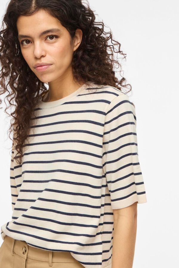 Vila Top de malha com manga curta 2/4 em viscose Cinzento