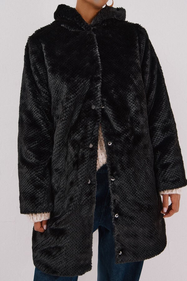 Cortefiel Long reversible faux fur coat Black