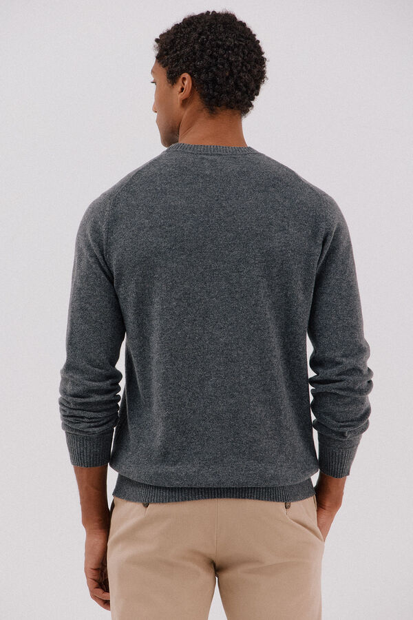 Cortefiel Lambswool jumper with round neck Grey