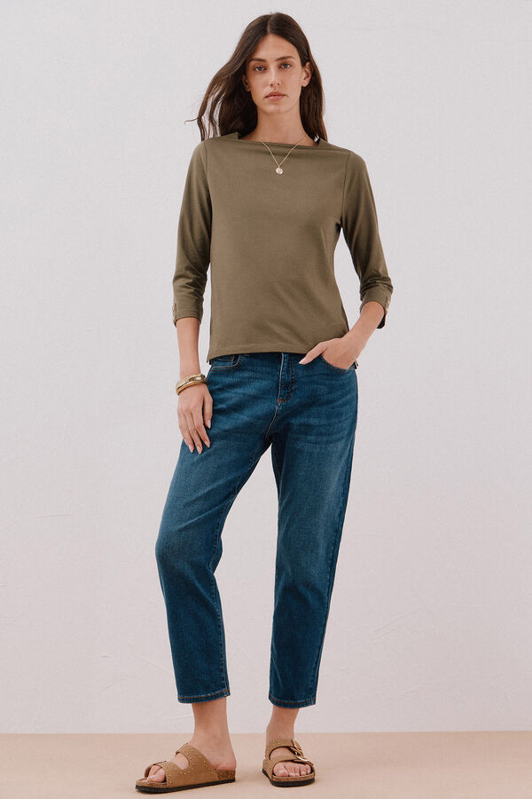 Cortefiel Essential boat neck T-shirt Kaki