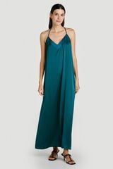 Vila Vestido comprido de al&ccedil;as com renda Azul