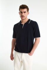 Selected Camisa polo de linho de manga manga curta Azul