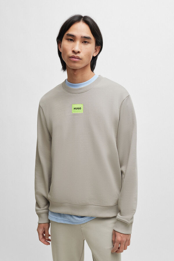 Cortefiel Sweatshirt regular fit de felpo de algodão, com etiqueta com logótipo Cinzento