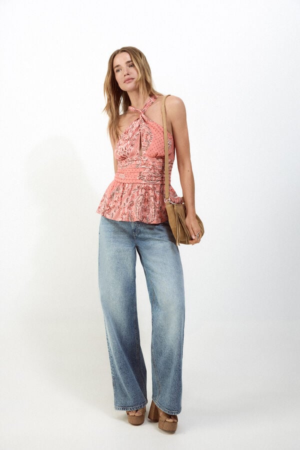 Slowlove Top estampado halter Coral