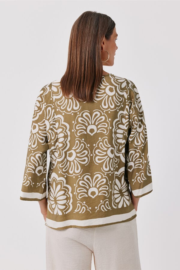 Cortefiel Printed loose tunic blouse Printed green