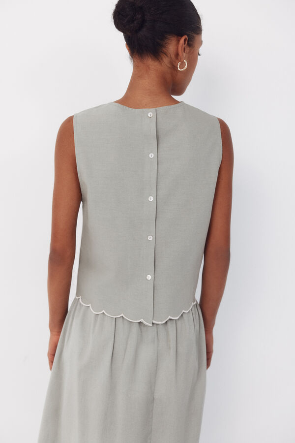 Cortefiel Embroidered top Printed green