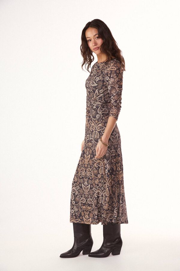 Slowlove Vestido estampado frunce Cinzento