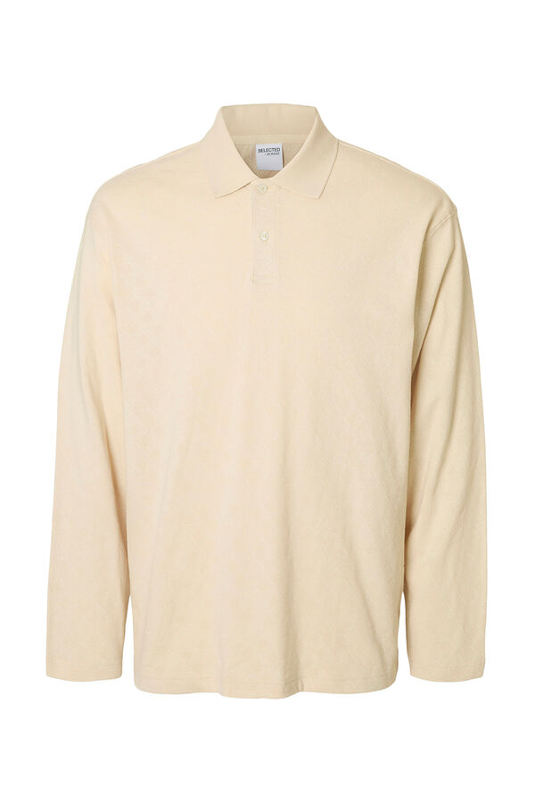 Selected Polo jacquard de manga manga 100% algodão orgânico Tostado