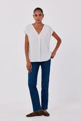 Cortefiel V-neck T-shirt with lace detail White