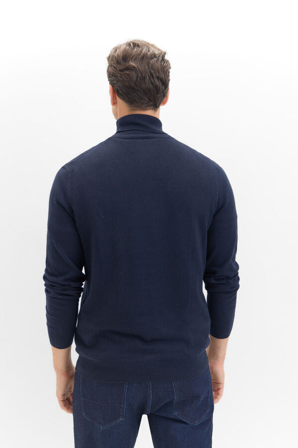 Cortefiel Cotton/silk cashmere high neck jumper  Navy