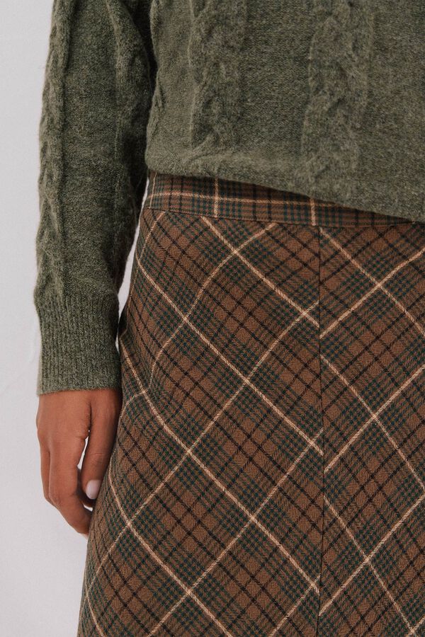 Cortefiel Checkered cape skirt Printed green