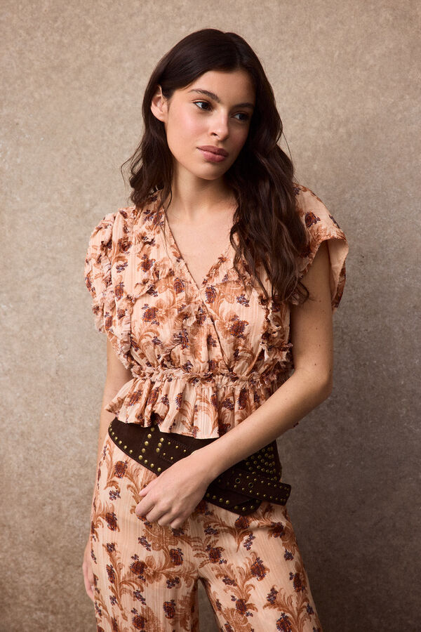 Slowlove Blusa estampada fluida Laranja