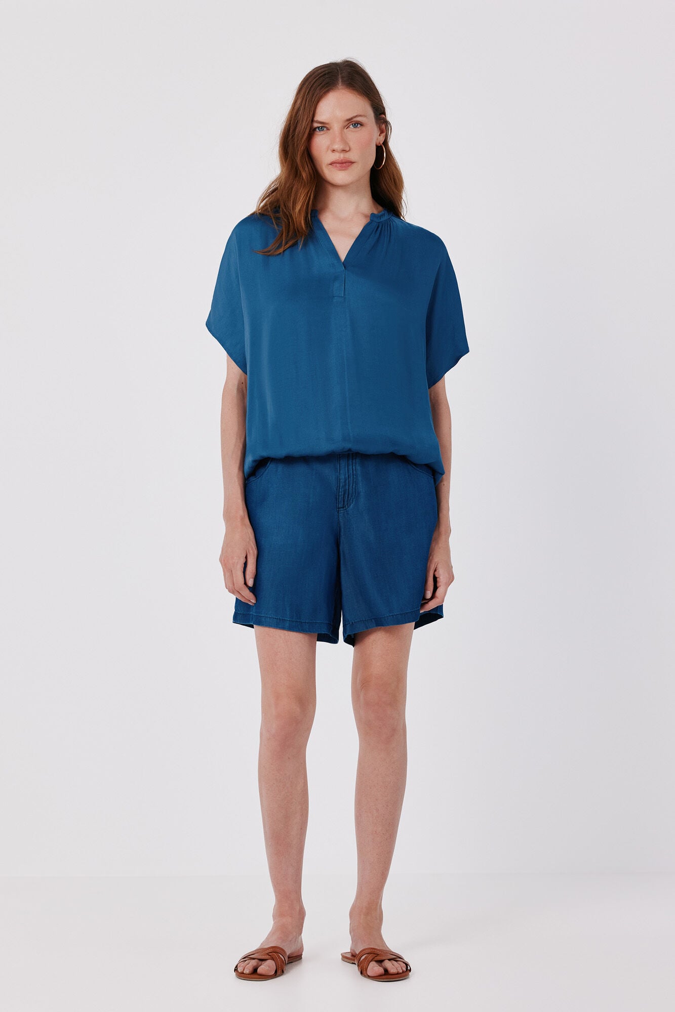 Cortefiel Satin-finish short sleeve blouse