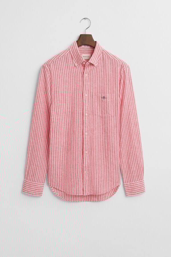 Gant Regular fit linen and cotton striped shirt Coral