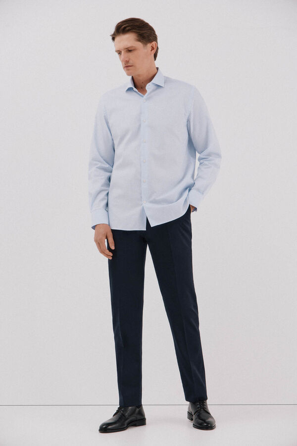 Cortefiel Easy-iron checked dress shirt Blue
