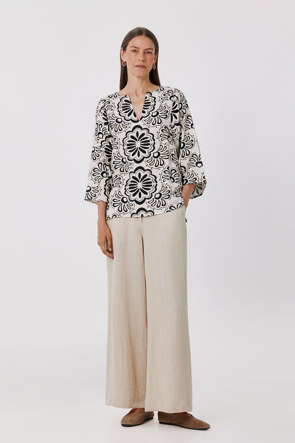 Cortefiel Printed loose tunic blouse Printed white
