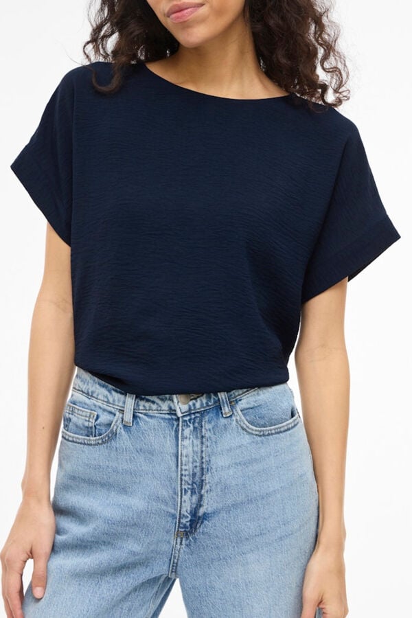 Vila Top de manga curta com gola redonda Azul