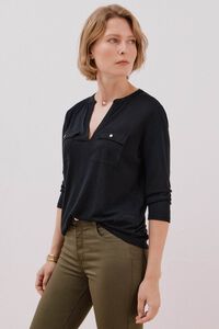 Cortefiel linen effect mandarin collar T-shirt