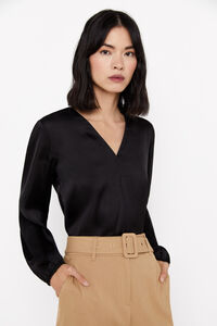 Cortefiel Long satin-finish blouse Black