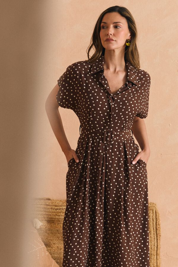 Pol&iacute;n Et Moi Vestido midi Vela Castanho