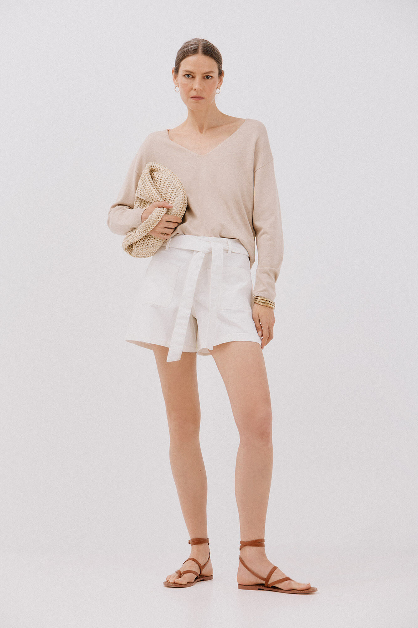 Cortefiel Denim shorts with tie belt 