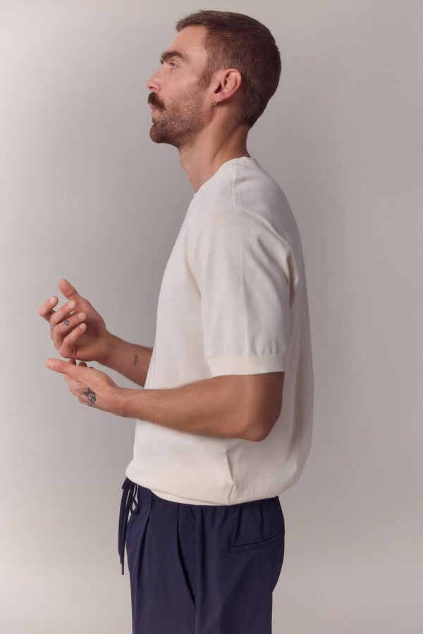 OOTO T-shirt camisola premium manga curta em algod&atilde;o Ecru