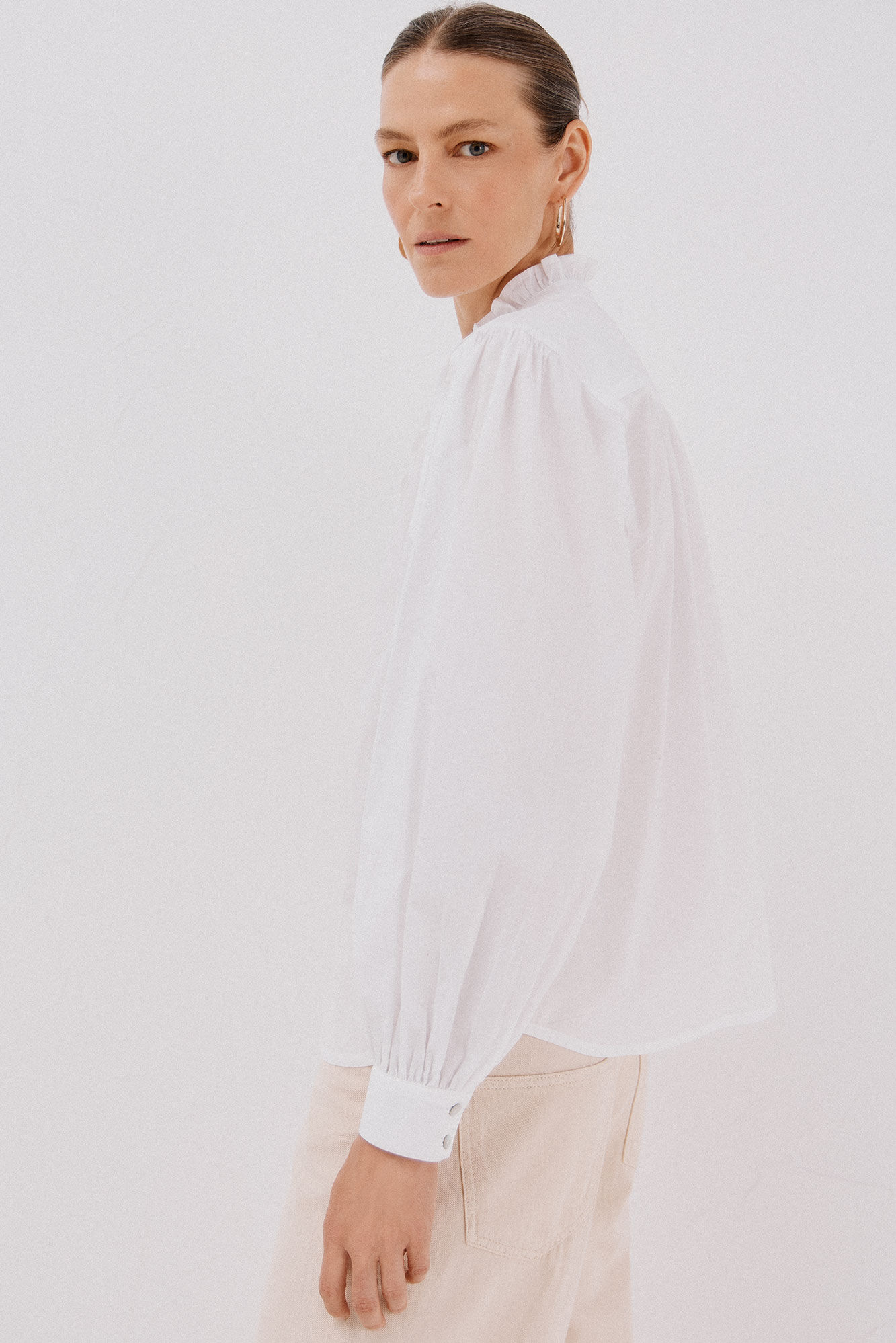 Cortefiel Blusa riscas com gola franzida