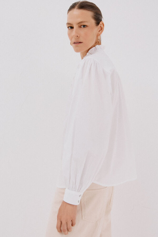 Cortefiel striped blouse with ruffled neck White
