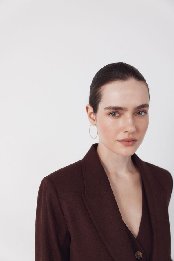 Cortefiel Blazer fabric with linen Dark brown