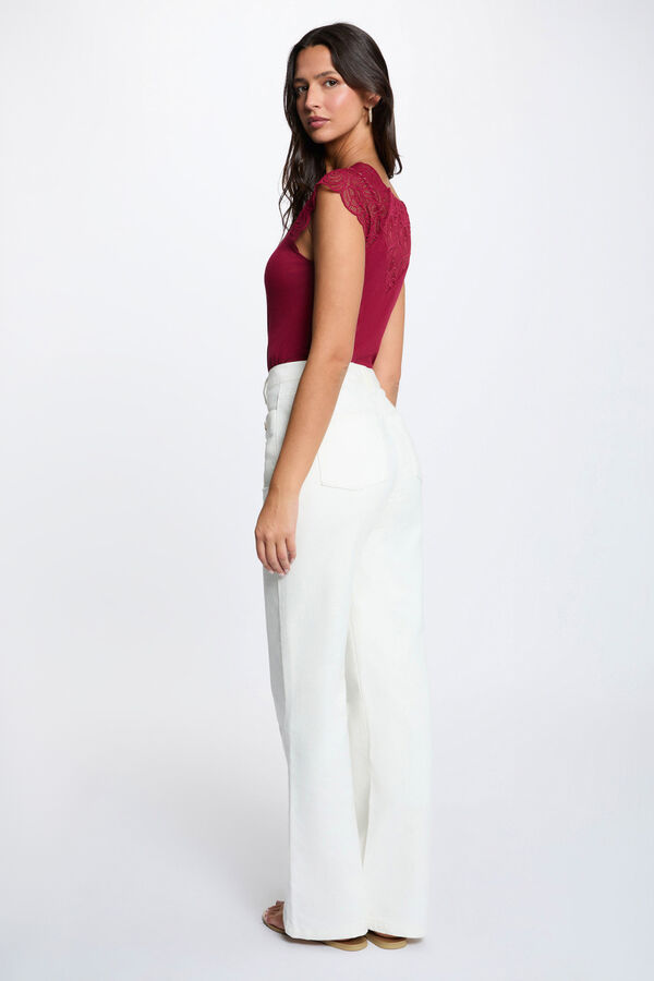 Morgan Top de renda com gola redonda Vermelho
