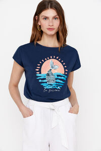 Cortefiel Camiseta estampada lentejuelas Azul marino