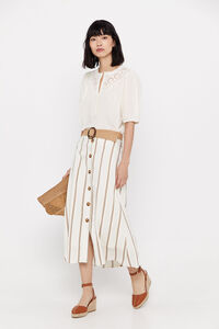Cortefiel Striped midi skirt Printed white