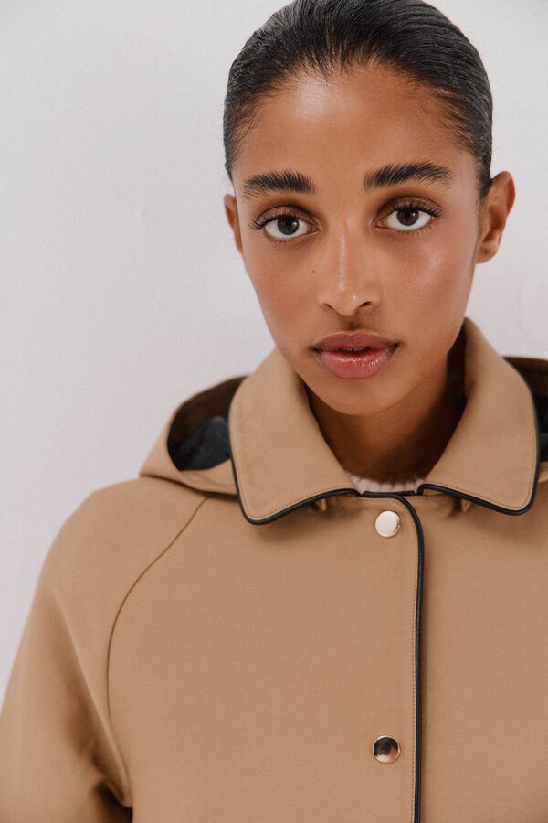 Cortefiel Satin trench coat with detachable hood Nude