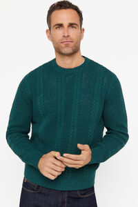 Cortefiel Round neck textured cable-knit jumper  Dark green