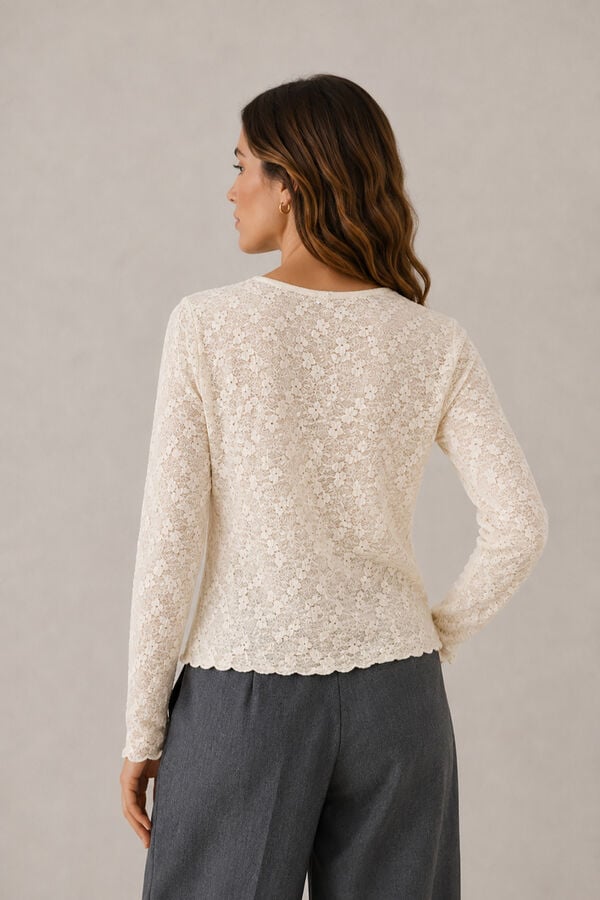 Vila T-shirt de renda floral Branco