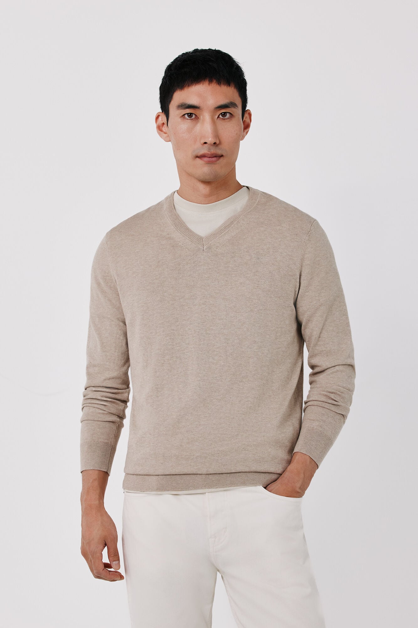 Cortefiel Cotton cashmere knit V-neck jumper
