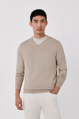 Cortefiel Cotton cashmere knit V-neck jumper Beige