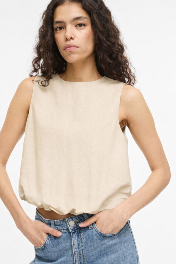 Vila Top de linho efeito bal&atilde;o Tostado