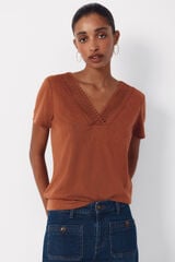 Cortefiel Camiseta com bico e enfeites Castanho