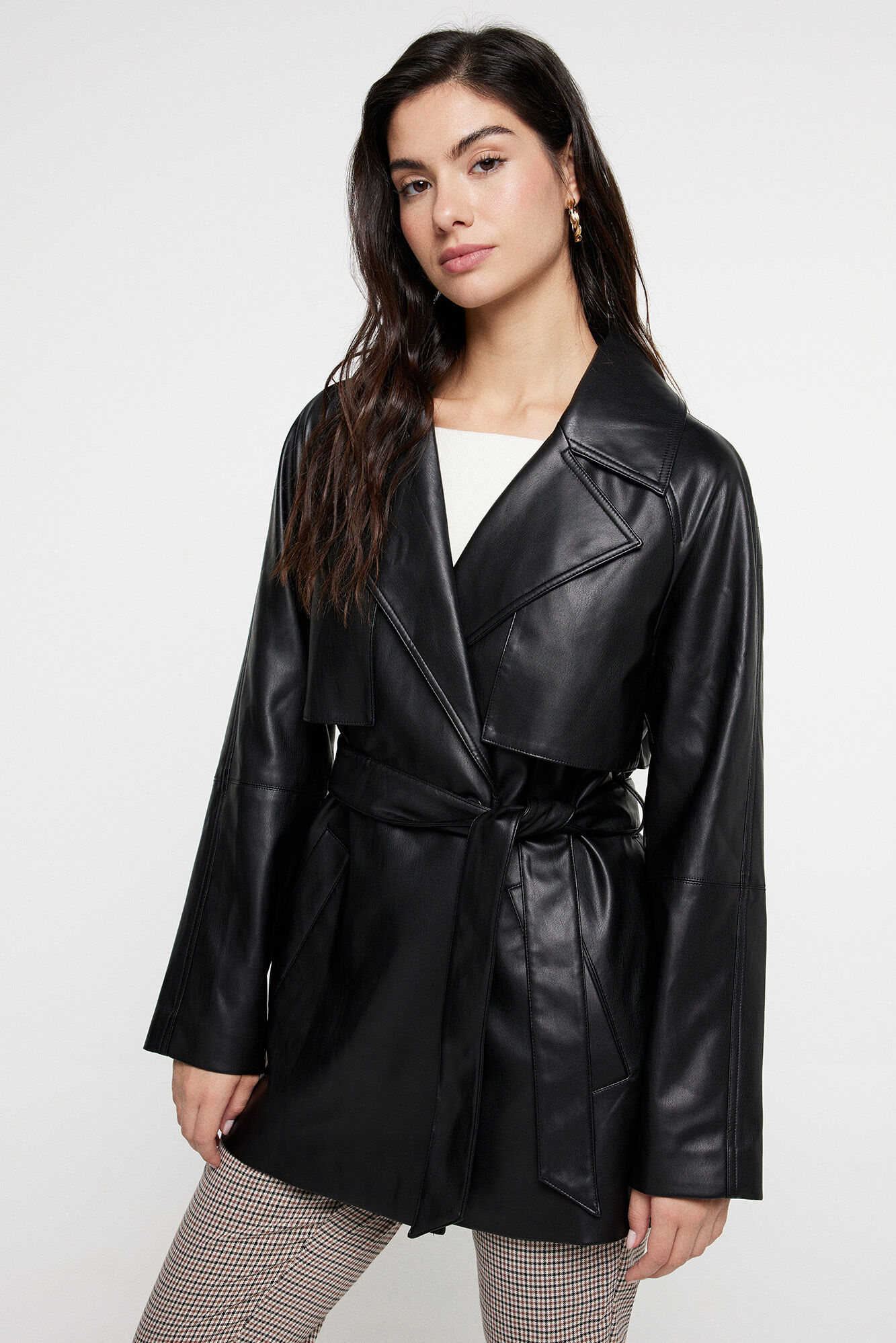 Womens faux store leather trench coat