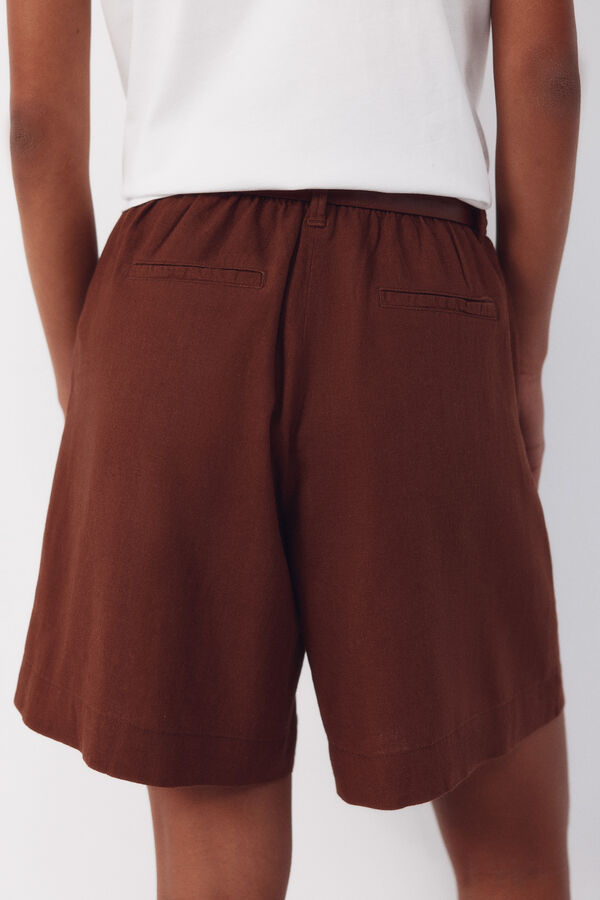 Cortefiel Bermudas de linho liso Castanho