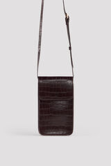 Cortefiel Crocodile effect flap phone holder Dark brown