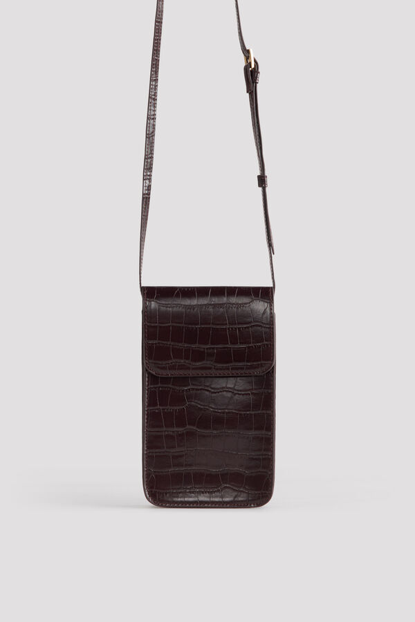 Cortefiel Crocodile effect flap phone holder Dark brown