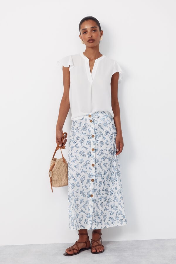 Cortefiel Fluid flutter sleeve blouse White