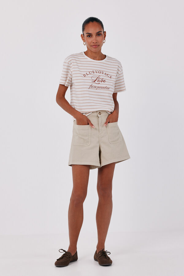Cortefiel Striped print T-shirt Printed white