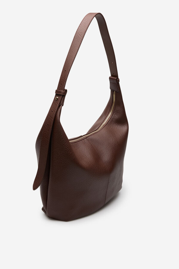 Cortefiel Textured shoulder bag Dark brown